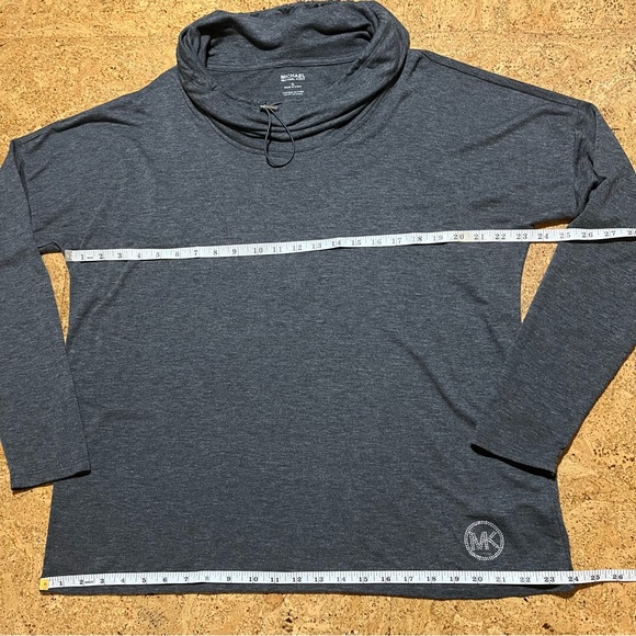 Michael Kors Drawstring Cowl Hooded Long Sleeve Shirt With “MK” Rhinestone Logo - Picture 11 of 12